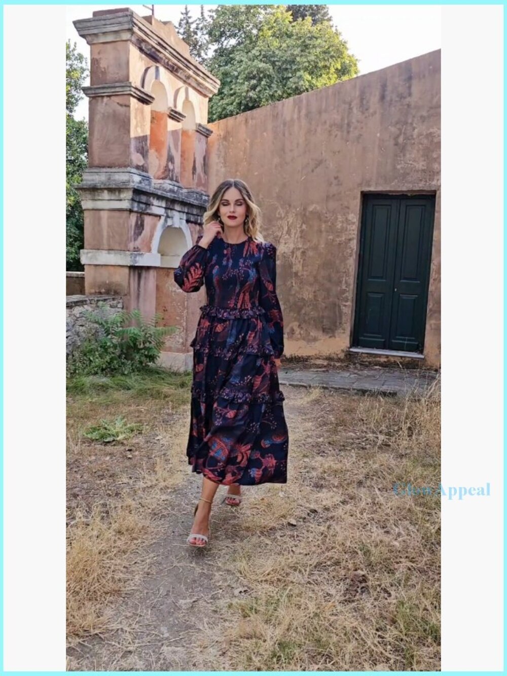 Smocked Maxi Dress Long Puff Sleeve Tiered Ruffle Boho Wedding Guest - Picture 6 of 7